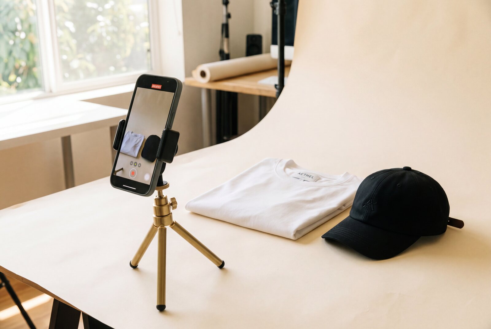 Uniform apparel samples on a production table
