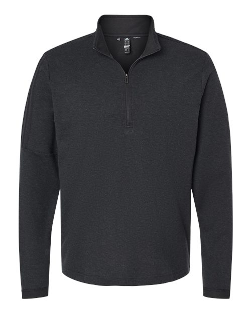Men’s 3-Stripes Quarter-Zip Sweater Pullover — Black Melange (front)