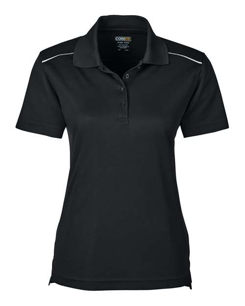 Women’s Radiant Performance Piqué Polo with Reflective Piping — Black (front)