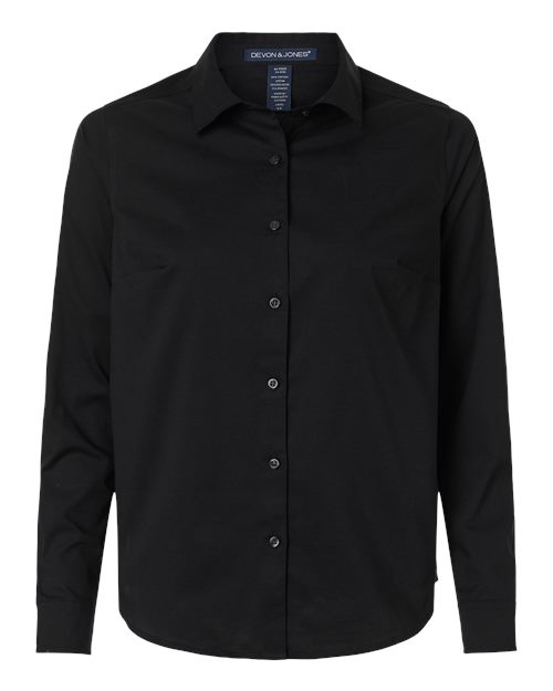 Women’s CrownLux Performance® Spencer Poplin Dress Shirt — Black (front)