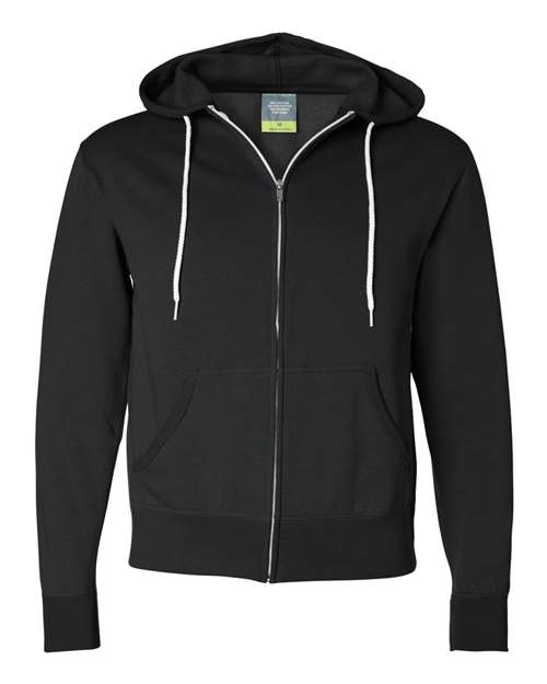 Unisex Lightweight Full-Zip Hooded Sweatshirt — Black (front)